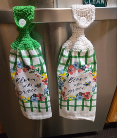 Crocheted Kitchen Handing Towels - Bloom with Grace (white and green)