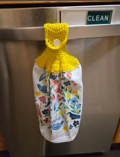 Crocheted Kitchen Handing Towels - Life is Beautiful (pink and yellow)