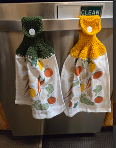 Crocheted Kitchen Handing Towels - Veggies (green and yellow)