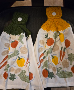 Crocheted Kitchen Handing Towels - Veggies (green and yellow)