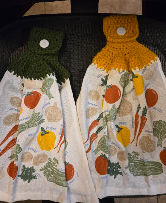 Crocheted Kitchen Handing Towels - Veggies (green and yellow)