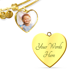Luxury Heart Bangle with Custom Photo and  Engraving